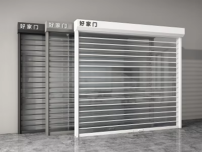 Multiple Modern Roll Up Doors In White And Dark Colors Display Scene 3d model
