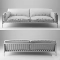 Gray Upholstered Sofa With Modern Design And Wooden Slat Base Structure 3d model