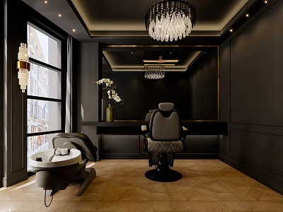Luxurious Beauty Hair Salon Interior With Crystal Chandelier Styling Chairs And Mirrored Walls 3d model