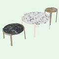 Round Coffee Tables With Marble Terrazzo Surfaces And Wooden Legs Design