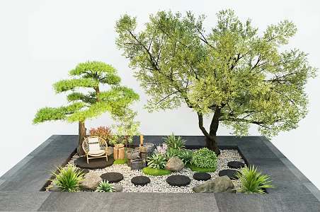 New Chinese Zen Landscape Mill Ting Step Water Poon Garden Paving Micro Terrain Landscape Sippet Gravel Trail 3d model