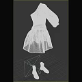 Elegant Long Sleeve Floral Pattern Top And Black Pleated Leather Skirt With Matching Black Boots