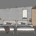 Hotel Guest Room Interior With Twin Beds Bedside Lamps Gray Walls And Artwork