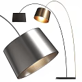 Contemporary Arc Floor Lamp With Brushed Silver Gold Metal Shade And Warm Light