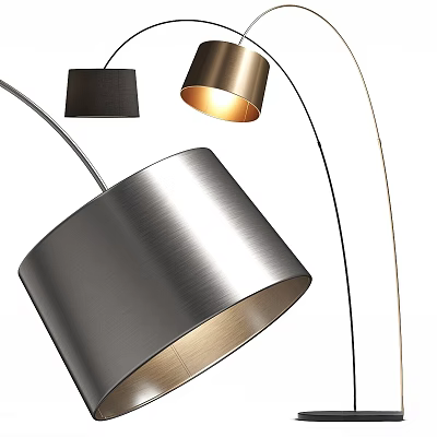 Contemporary Arc Floor Lamp With Brushed Silver Gold Metal Shade And Warm Light 3d model