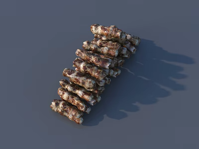 Natural Stacked Stone And Wood Decorative Arrangement With Textured Surfaces And Patterns 3d model