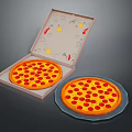 Delicious Pepperoni Pizza In Open Cardboard Box And On Ceramic Plate With Decorative Patterns