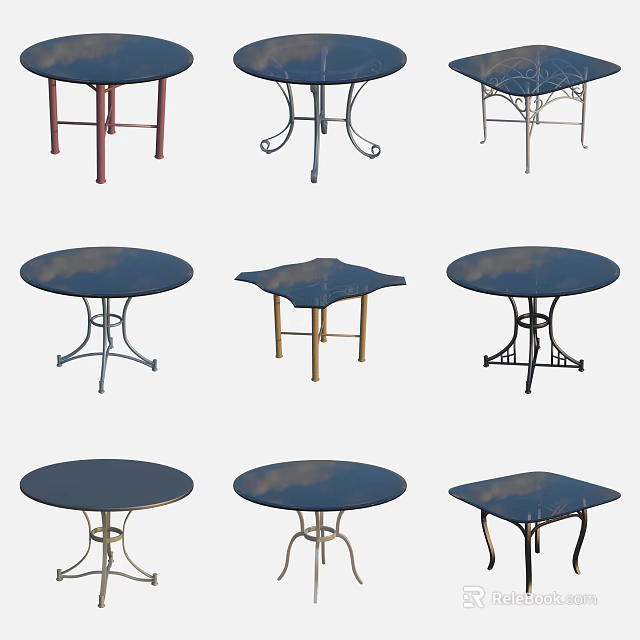 Modern Dining Table Set Collection With Various Designs And Metal Bases 3d model 