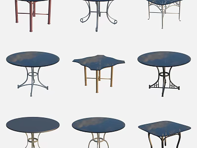 Modern Dining Table Set Collection With Various Designs And Metal Bases 3d model