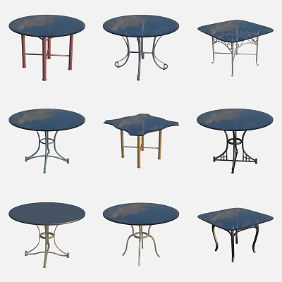 Modern Dining Table Set Collection With Various Designs And Metal Bases 3d model