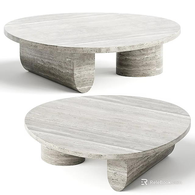 Round Modern Coffee Table With Natural Marble Texture And Cylindrical Base Design 3d model 