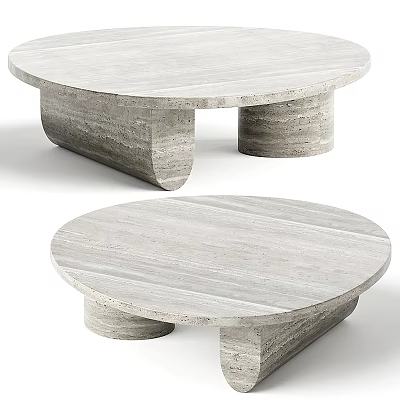 Round Modern Coffee Table With Natural Marble Texture And Cylindrical Base Design 3d model