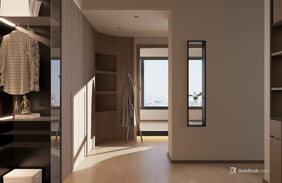 Modern Bedroom Interior Design With Wooden Wardrobe Natural Light And Wooden Floor 3d model 