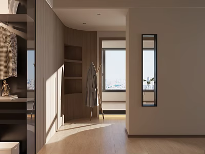 Modern Bedroom Interior Design With Wooden Wardrobe Natural Light And Wooden Floor 3d model