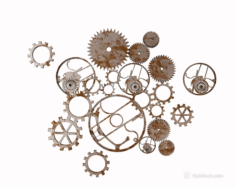 Vintage Industrial Wall Decor with Assorted Rustic Metal Gears Design 3d model 