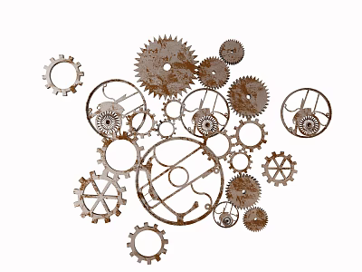 Vintage Industrial Wall Decor with Assorted Rustic Metal Gears Design 3d model