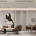Modern Dining And Living Room With Marble Accent Wall Dining Table TV And Wine Cabinet