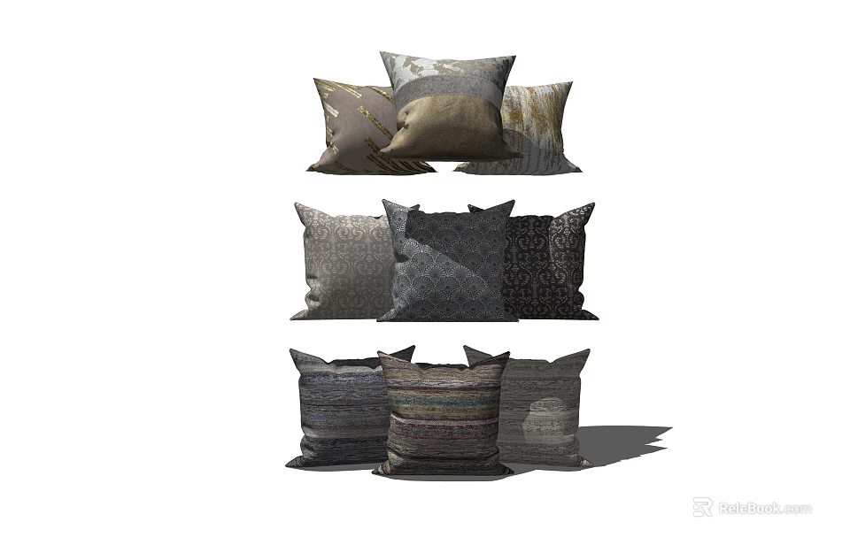 Stylish Decorative Pillows with Textured Patterns and Neutral Color Tones 3d model
