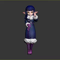 Blue Haired Elf Character In Blue Coat With White Fur Trim And Pink Shoes
