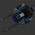 Futuristic Blue Mechanical Weapon With Double Barrel And Circular Metallic Base