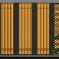 Yellow Scenic Wall With Vertical Stripes Black Decorative Strips And Lattice Pattern Near Green Plants
