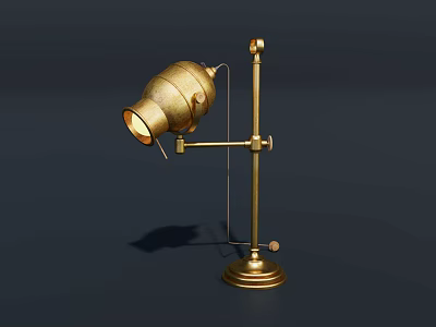 Vintage Brass Table Lamp With Adjustable Arm Round Base And Warm Light 3d model