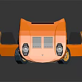 Orange 3D Car Model Featuring Open Doors Yellow Rims And Black Design Details