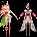 Vibrant Game Movie Characters With Floral Leaf Decor And Elegant Tassel Costumes