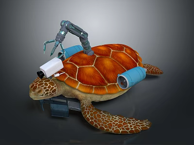 Sea Turtle With Mechanical Arm And Camera Device Mounted On Its Shell 3d model