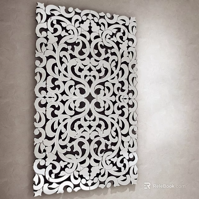 Intricate Filigree Wall Decor With Black And White Curved Pattern Design 3d model 