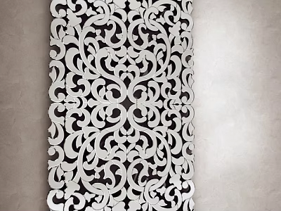 Intricate Filigree Wall Decor With Black And White Curved Pattern Design 3d model