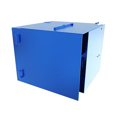 Blue Metal Storage Cabinet With Hinged Door And Secure Latch Design 3d model