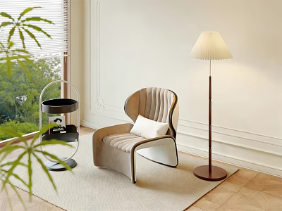 Stylish Modern Side Table With Glass Top Metal Frame Accent Chair Floor Lamp And Green Plants 3d model