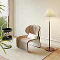 Stylish Modern Side Table With Glass Top Metal Frame Accent Chair Floor Lamp And Green Plants