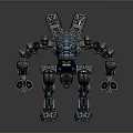 Mechanical Robot With Blue Illuminated Armor And Detailed Weapon Parts