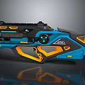 Sci Fi Pistol With Blue And Orange Futuristic Design Glowing Accents And Geometric Shapes