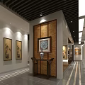 Traditional Art Gallery Interior With Framed Paintings And Glass Display Cases