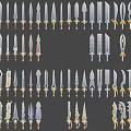 Various Decorative Weapons Collection With Swords Daggers Metallic Blades And Colorful Handles