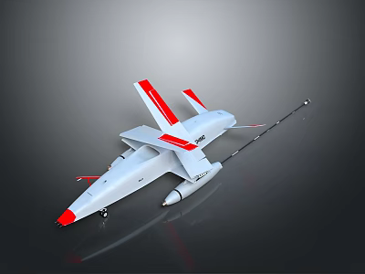 White And Red Aerospace Drone Design With Tail Wings And Underbody Equipment For Space Missions 3d model