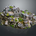 Natural Wood And Stone Rock Structure Decorated With Moss And Green Plants