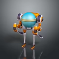 3D Robot Character With Blue Spherical Head Yellow Ring Mechanical Arms And Legs