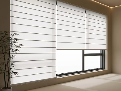 White Venetian Blinds In Modern Interior Window With Natural Light And Plant 3d model