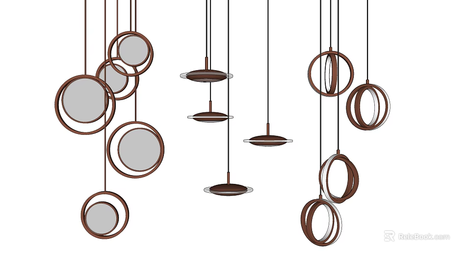Modern Minimalist Circular Pendant Lights with Multiple Hanging Design Arrangement 3d model