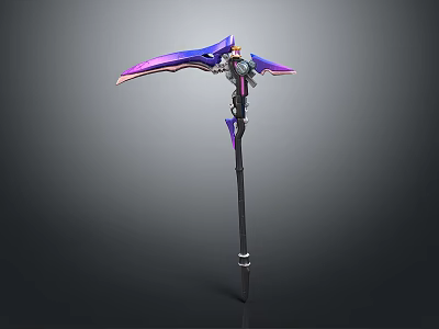 Fantasy Style Staff With Purple Blue Wings And Metallic Accents For Game 3d model