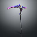 Fantasy Style Staff With Purple Blue Wings And Metallic Accents For Game