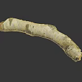 Handcrafted Curved Birch Wood Artifact With Natural Stone Inlays And Black Spot Textures