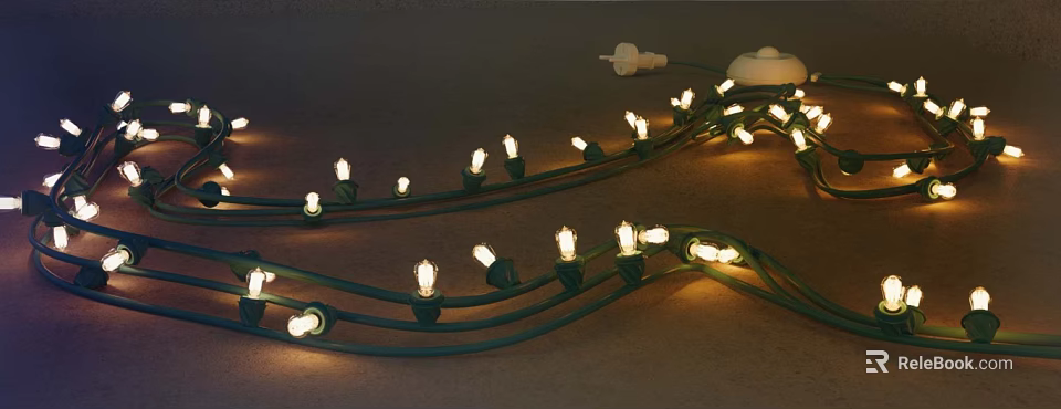 Bright Decorative String Lights With Green Wire And Multiple Lit Bulbs For Home Decoration 3d model