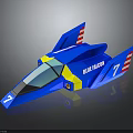 Blue Falcon Seven Spacecraft Model Featuring Red White Striped Wings 3d model