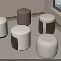 Modern Round Upholstered Stools in White and Brown for Indoor Living Space Decor