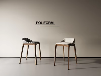 Poliform Modern Bar Stools With Wooden Legs And Stylish Seats In Minimalist Interior 3d model